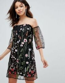 Parisian Off Shoulder Floral Embroidered Dress at asos com at Asos