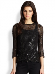 Parker - Vivian Leather Sequin and Silk Top at Saks Fifth Avenue