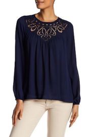 Parker 153955 Womenaposs Embroidered Long Sleeve Blouse Navy Blue Top Sz Small eBay at eBay