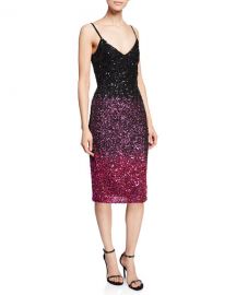 Parker Black Faith V-Neck Spaghetti-Strap Beaded Ombr   Cocktail Dress at Neiman Marcus