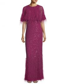 Parker Black Lorena Sequined Feathered Evening Gown   Neiman at Neiman Marcus