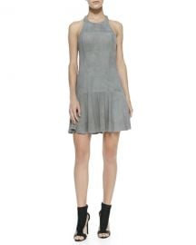 Parker Leona Perforated Suede Halter Dress  Slate at Neiman Marcus