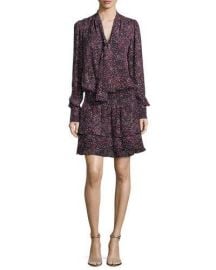 Parker Marybeth Tie-Neck Long-Sleeves Printed Silk Dress at Neiman Marcus