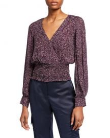 Parker Matilda Printed Smocked Long-Sleeve Blouse at Neiman Marcus