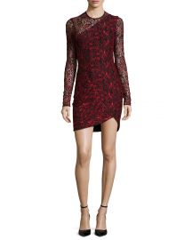 Parker Shadow Long-Sleeve Combo Dress  Poinsettia at Neiman Marcus