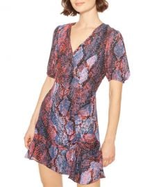 Parker Soliana Snake-Print Short Flounce Dress at Neiman Marcus