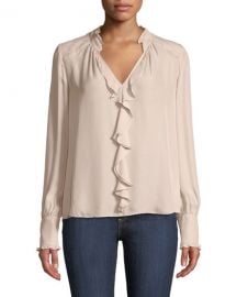 Parker Tilly V-Neck Ruffle Combo Blouse at Neiman Marcus