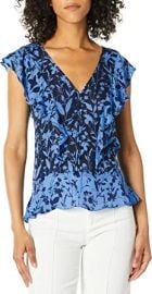 Parker Women39s Kata Flutter Sleeve Button Front Mixed Print Blouse Midnight Meadow M at  Womens Clothing store at Amazon