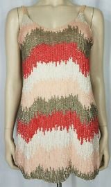 Parker gray coral pink white striped sequined Silk tank top ladies XS X-Small eBay at eBay