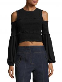 Pascal Smocked Cold-Shoulder Silk Cropped Top at Saks Off 5th