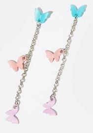 Pastel Butterfly Chain Drop Earrings Silver at Dolls Kill