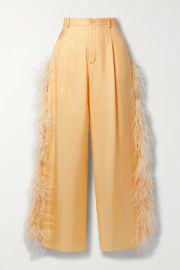 Pastel orange Feather-trimmed silk-twill straight-leg pants LAPOINTE NET-A-PORTER at Net a Porter