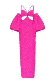 Pat Bo Neon Pink Stretch Jacquard Maxi With Removable Sleeves Verishop at Verishop