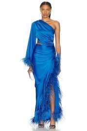 PatBO Feather Trim One Shoudler Maxi Dress in Cobalt FWRD at FWRD