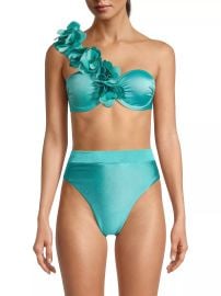 PatBO Flower Appliqu One Shoulder Bikini Top at Saks Fifth Avenue