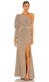 PatBO Lurex One Shoulder Maxi Dress in Gold at Revolve