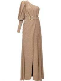 PatBO Lurex one-shoulder Belted Maxi Dress - Farfetch at Farfetch