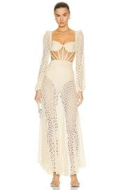 PatBO Monstera Crochet Bustier Dress in Sand FWRD at FWRD