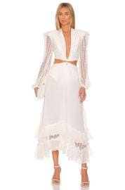 PatBO Plunge Lace Sleeve Maxi Dress at Revolve