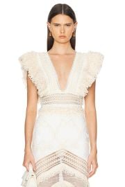 PatBO Woven Trim Plunge Bodysuit in Wheat FWRD at FWRD