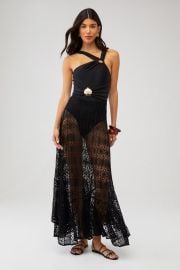 PatBO X Fashionpass Asymmetric Mesh Beach Dress in Black FashionPass at Fashion Pass