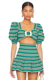 Patbo Striped Crochet Puff Sleeve Top at Revolve