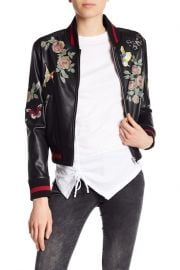 Patch and Print Detailed Faux Leather Bomber Jacket at Nordstrom Rack