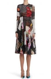 Patchwork A-Line Long Sleeve Midi Dress at Nordstrom