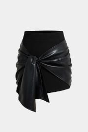 Patchwork Faux Leather Tie Front Mini Skirt Micas at Micas