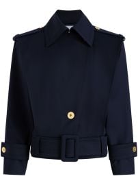 Patou Belted Wool Jacket Blue at Farfetch