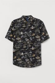 Patterned Cotton Shirt in Black/Sharks at H&M