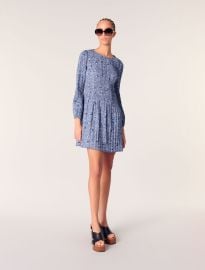 Patterned pleated mini dress Blue For Women at Maje