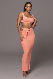 Peach Nikole Ribbed Skirt Set JLUXLABEL at Jluxlabel