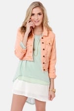 Peach denim jacket from Lulus at Lulus