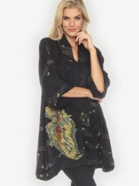 Peacock Floral Black Silk Kimono Jacket CITRON CLOTHING at Citron