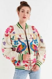 Peacock Paradise Cross-Stitch Bomber Jacket at Urban Outfitters