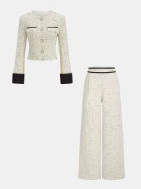 Pearl Button Tweed Jacket amp Pants Set COMMENSE at Commense