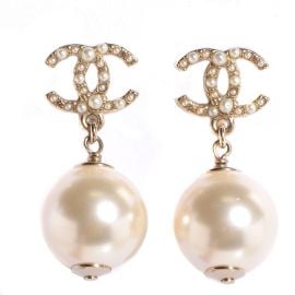 Pearl CC Drop Earrings Gold by Chanel at Fahionphile