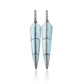 Pearl Turquoise Enamel Feather Earrings by S. Carter Designs at S. Carter Designs