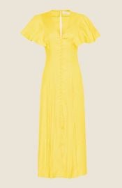 Pearl by Lela Rose Linen Flutter Sleeve Midi Dress at Pearl NYC