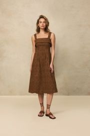 Pearl by Lela Rose Cotton Eyelet Midi Dress in Camel at Pearl by Lela Rose