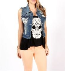 Pearl embellished denim vest at Windsor Store