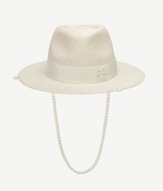 Pearls-embellished Straw Fedora Hat Ruslan Baginskiy Hats Accessories - United States at Ruslan Baginskiy