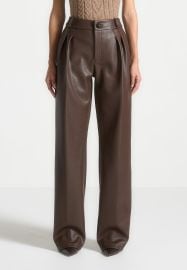 Pebbled Leather Pleated Stacked Trousers - Brown Manire De Voir USA at Manière De Voir