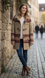 Pendleton Hooded Tan Wool Striped Toggle Coat at eBay