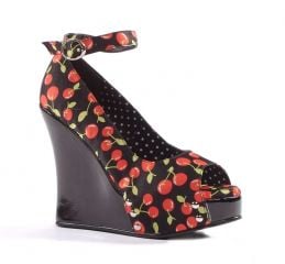 Penthouse by Ellie Shoes Rocky Cherry Print Peep Toe Wedge at Jackdaw Landing