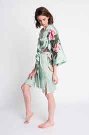 Peony amp Bird Short Kimono Robe - Charmeuse  KIM  ONO at kim and Ono