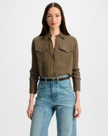 Pepper Button-Down Blouse in Khaki Cypress at Veronica Beard