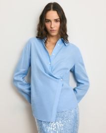 Perezzi Linen Button-Down Shirt in Blue Jay at Veronica Beard