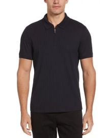 Perry Ellis Mens Slim-Fit Ribbed-Knit 14-Zip Polo Shirt - Macys at Macys